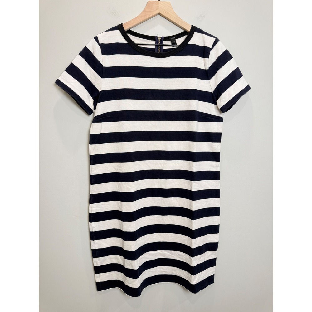 J. Crew 100% Cotton Navyβ White Striped Shift Dress Classic Nautical Coastal M